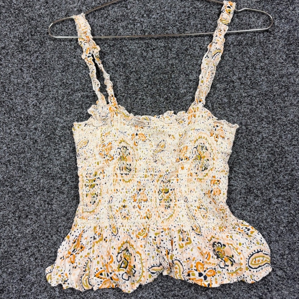 Patrons of Peace Cami Women S Ivory Paisley Smocked Peplum Boho Summer Tank Top